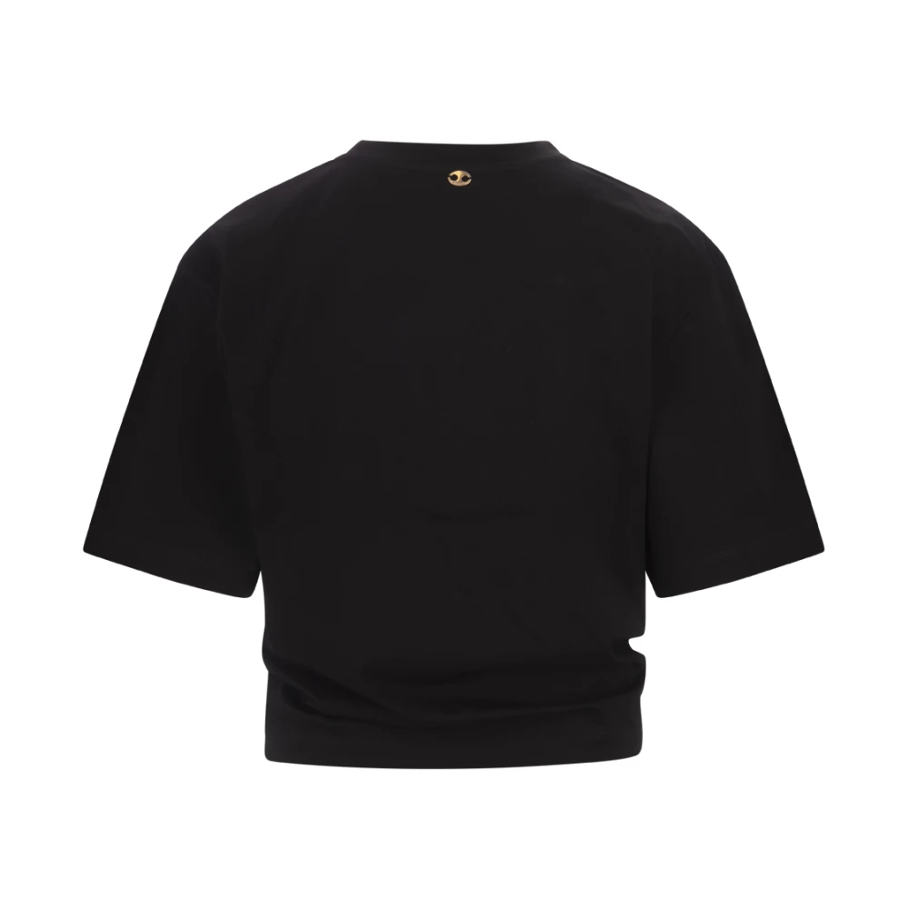 Paco Rabanne Zwarte Crop T-shirt met Gouden Ring Black Dames