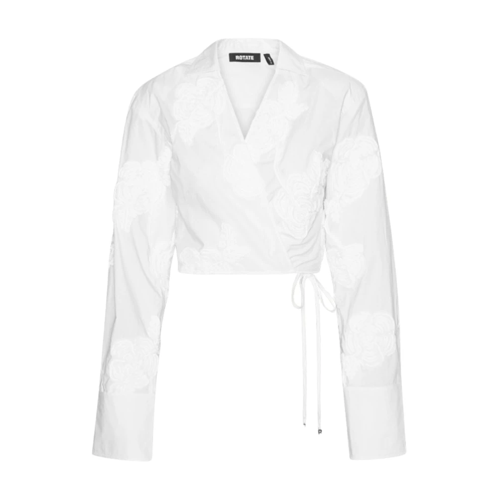 Rotate Birger Christensen Women's White Blouses, S, Cotton Shirt With Embroidered Flowers
