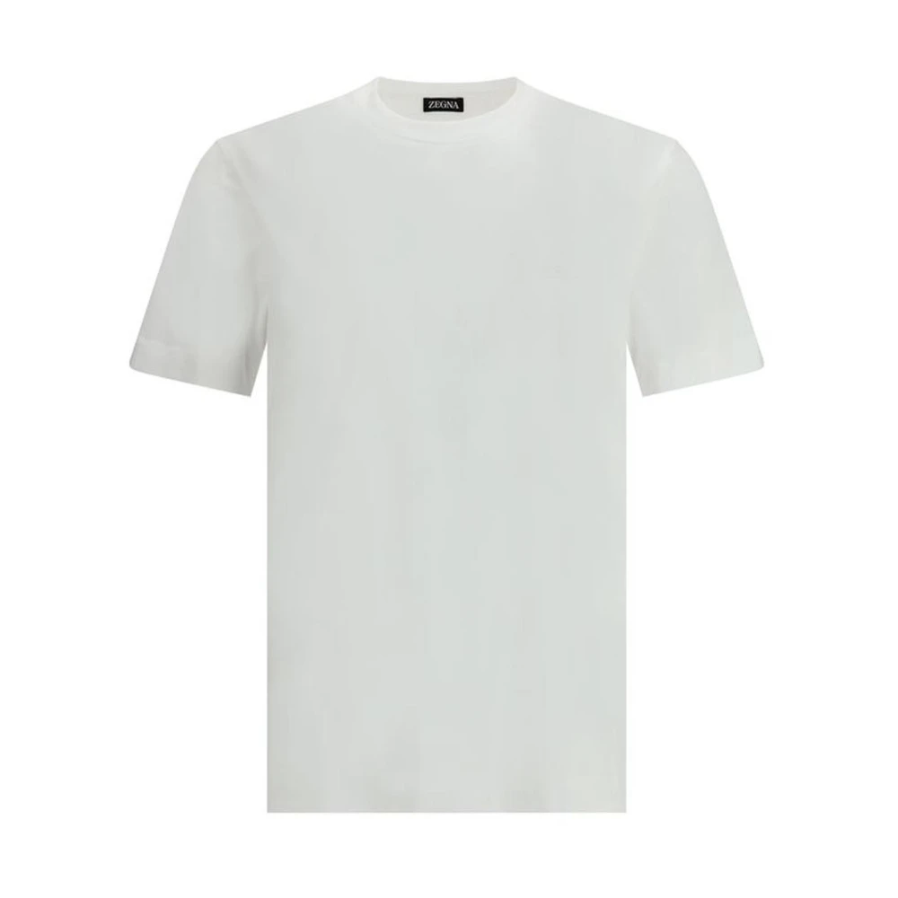 Ermenegildo Zegna Monogram Katoenen T-Shirt Iconisch Borduurwerk White Heren