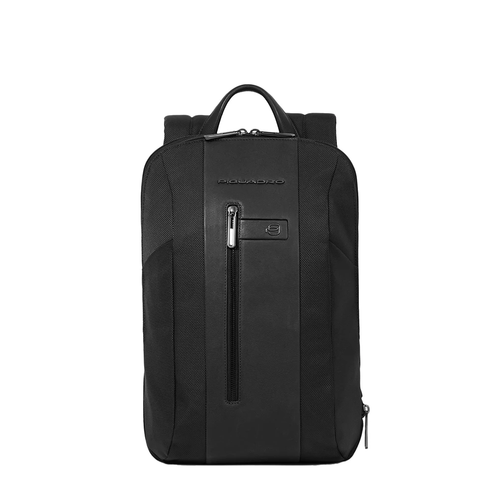 Piquadro Herren Schwarz Schmaler Laptop-Rucksack 15,6 Aus Stoff