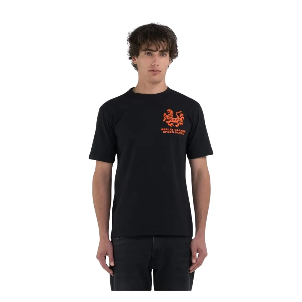 Replay Tijger Grafische Katoenen T-shirt Black Heren
