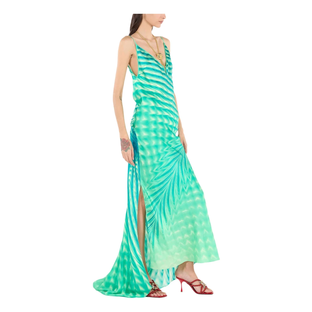 Roberto Cavalli Groene Ocean Wave Maxi Jurk Green Dames