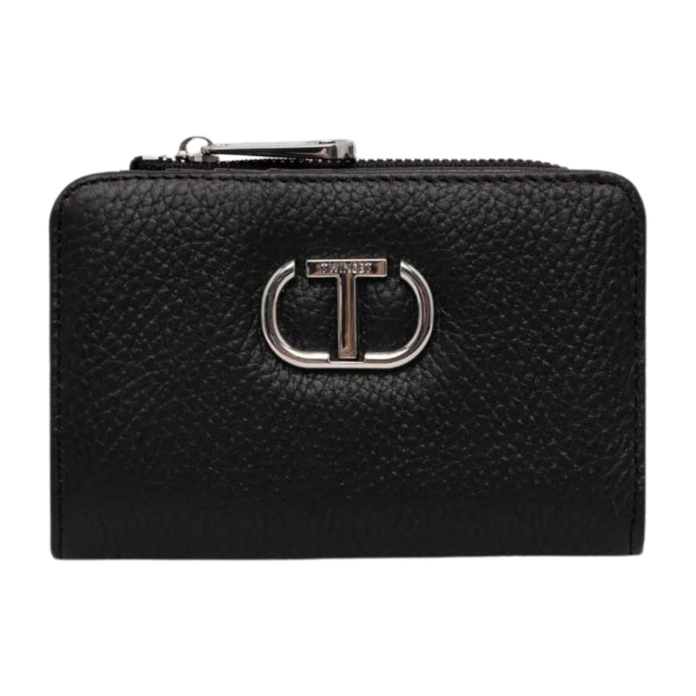 Twinset Zwarte Leren Portemonnee Drukknoop Black Dames