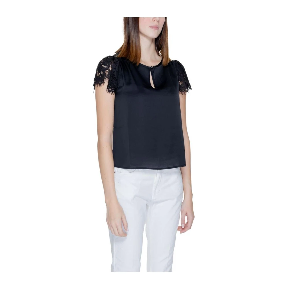 Guess Zwart Kant Korte Mouw Blouse Black Dames
