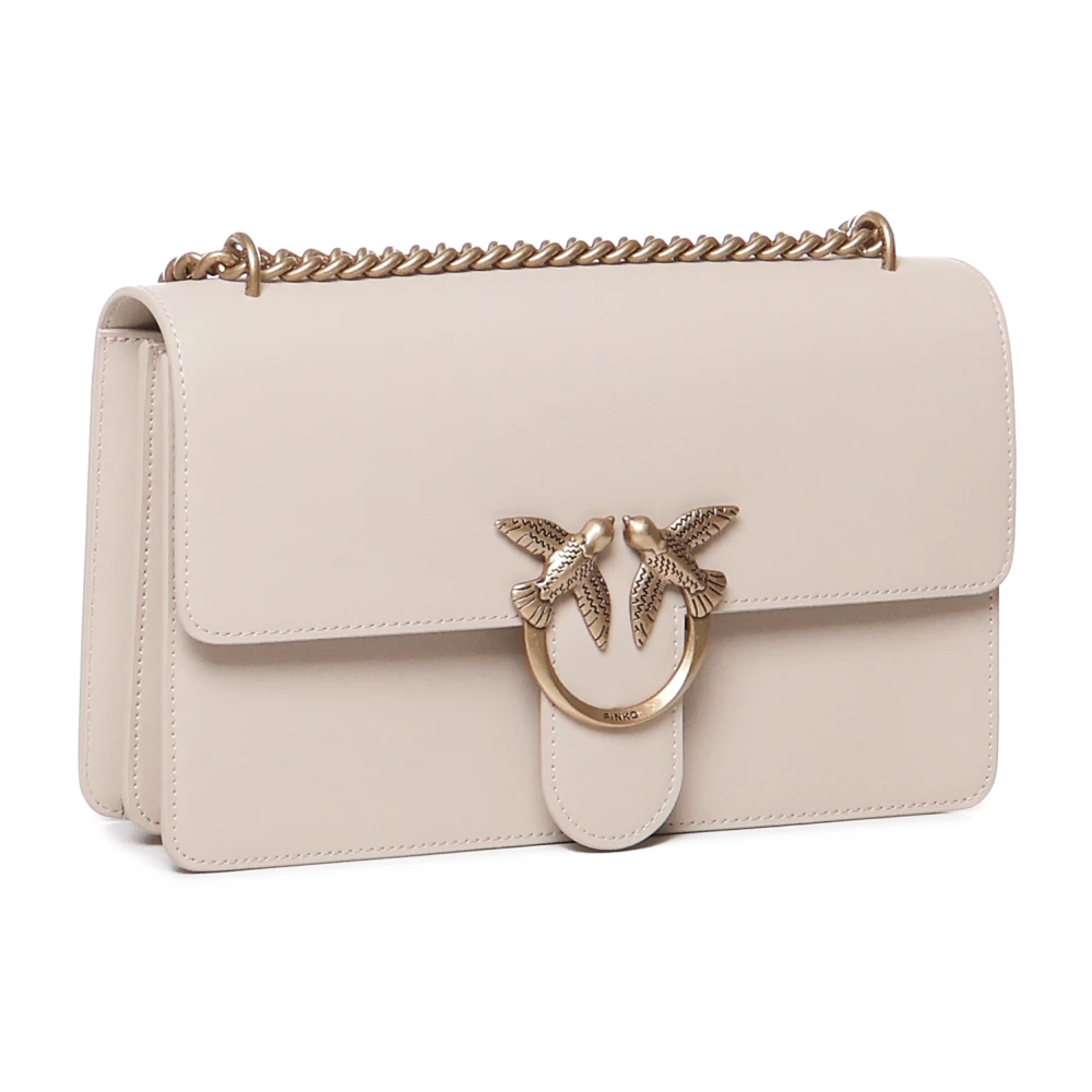 pinko Beige Leren Schoudertas Love Birds Beige Dames