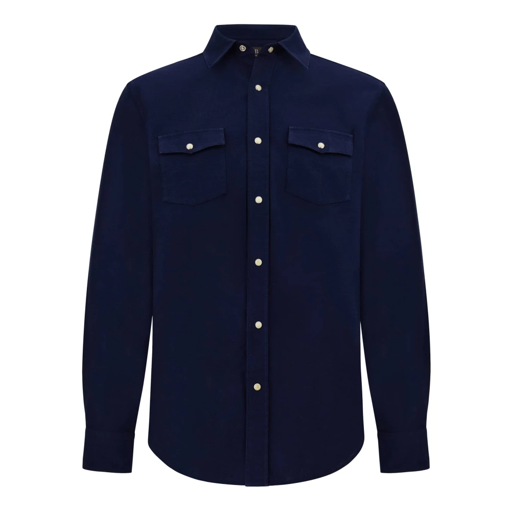 Boggi Milano Regular Fit Katoenen Overhemd Blue Heren