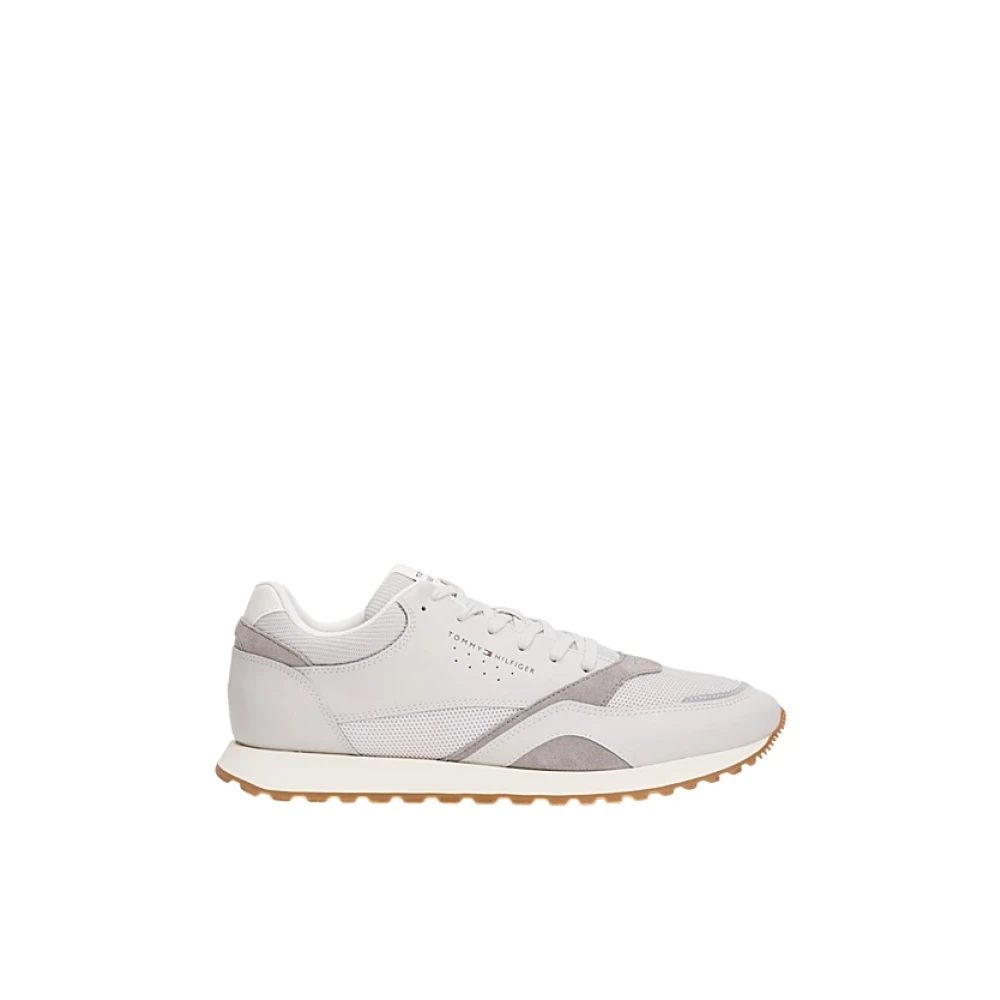 Tommy Jeans Men's White Sneakers, 7 Uk, Grey Leather Mesh Trainers