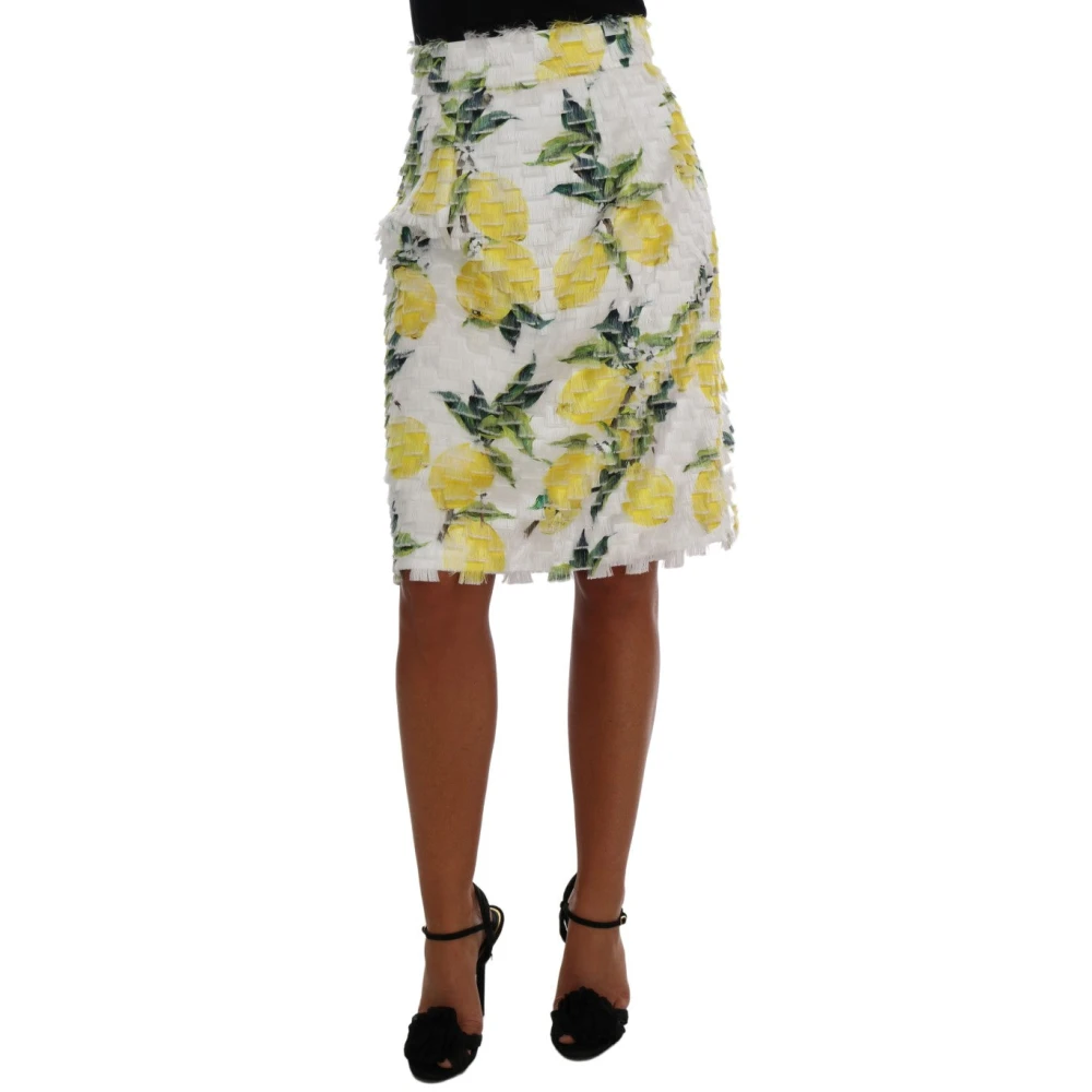 Dolce & Gabbana Fringe Citroen Print Potlood Rok Multicolor Dames