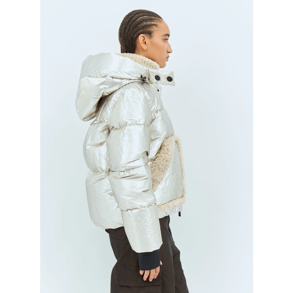Moncler Metallic Finish Donsjack met Fleece Gray Dames