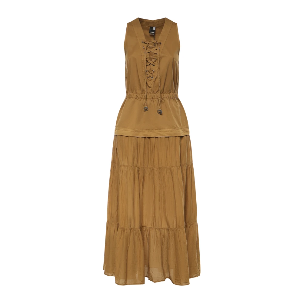 Pinko Women's Brown Maxi Dresses, S, Casarsa Abito Voile E Gabardin
