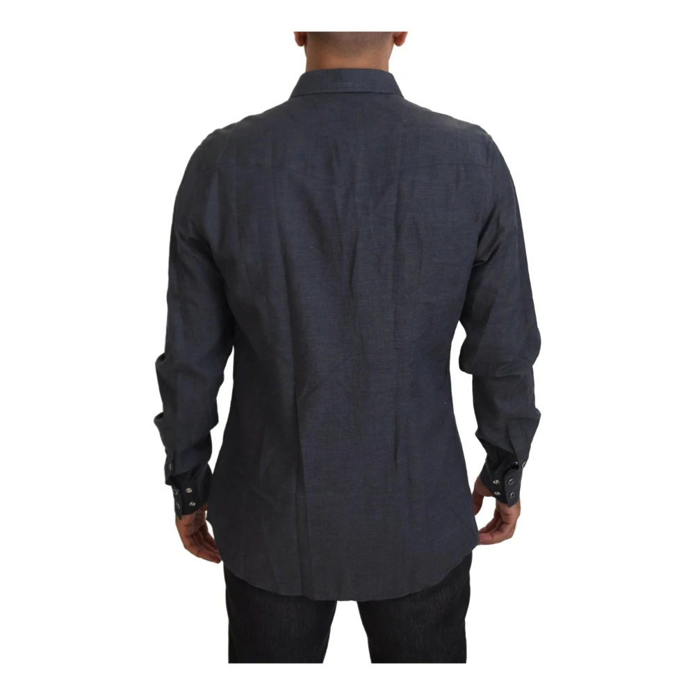 Dolce & Gabbana Bij Geborduurd Katoenen Casual Shirt Mannen Blue Heren