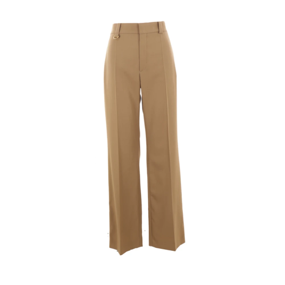 Chloé Wijde Pijp Bruine Wollen Broek Brown Dames