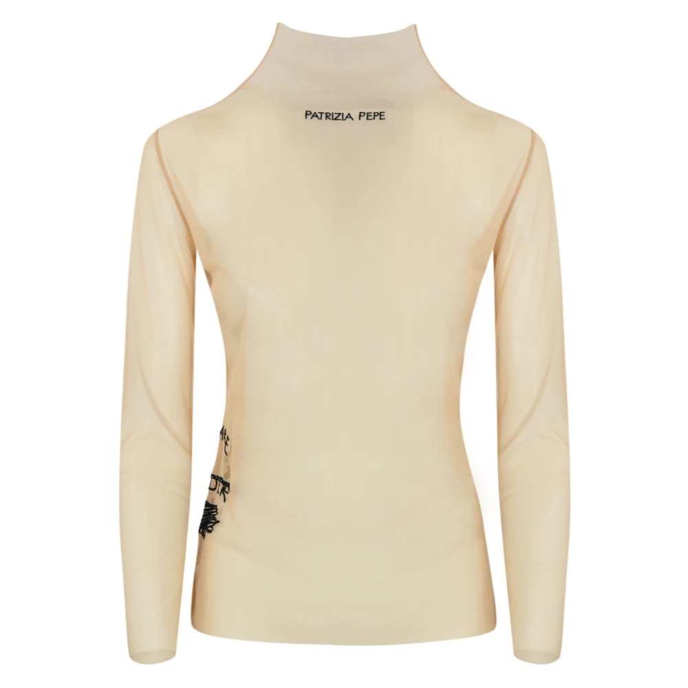 PATRIZIA PEPE Doorschijnende Mesh Lange Mouw Bloemen Top Beige Dames
