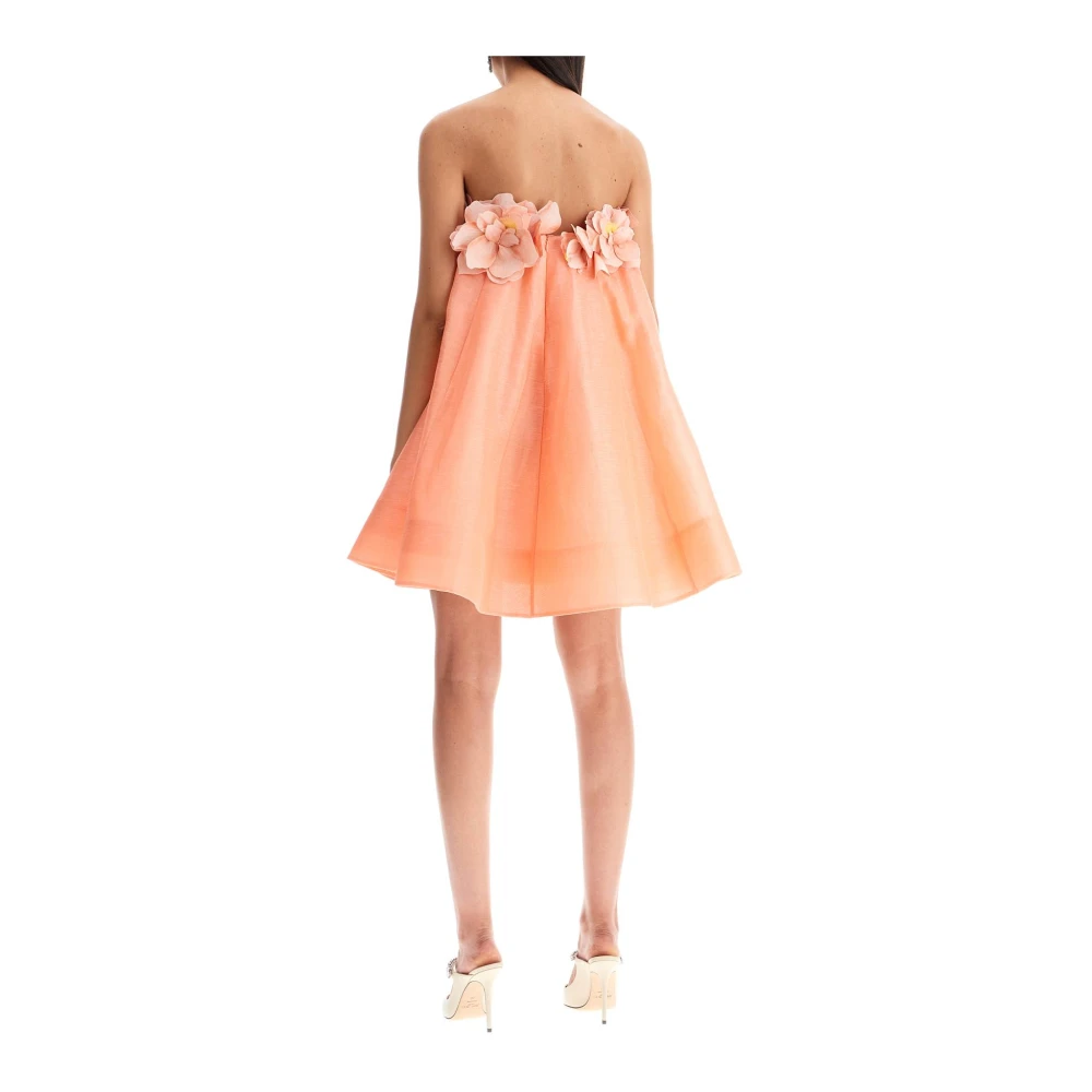 Zimmermann Bloemen Vierkante Hals Feestjurk Pink Dames