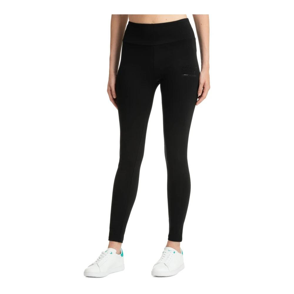 Emporio Armani EA7 Hoge Taille Legging Effen Kleur Elastische Taille Black Dames