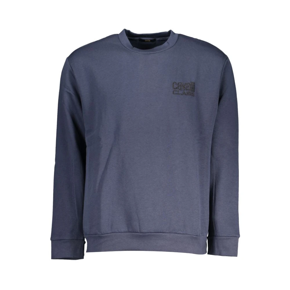 Cavalli Class Blauwe Geborduurde Sweatshirt met Lange Mouwen Blue Heren