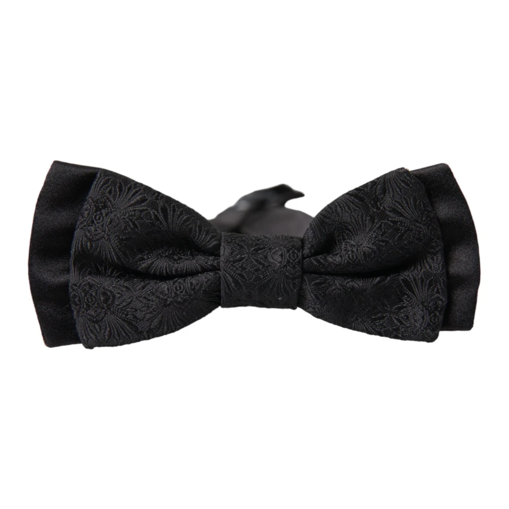 Dolce & Gabbana Zwarte Brokaat Zijden Vlinderdas Black Heren