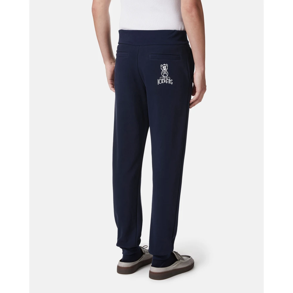 Iceberg Blauwe katoenen fleecejoggingbroek met berenprint Blue Heren