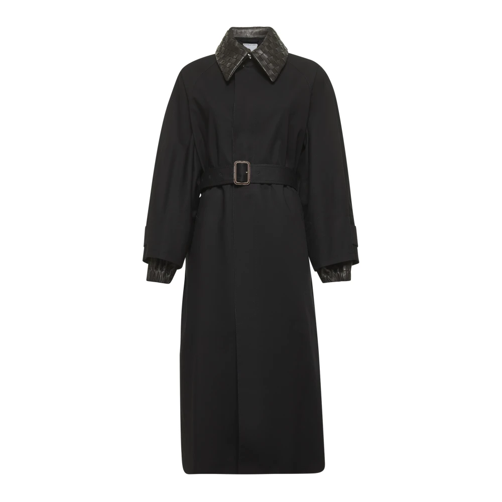 Bottega Veneta Zwarte Waterdichte Stretch Katoenen Jas Black Dames