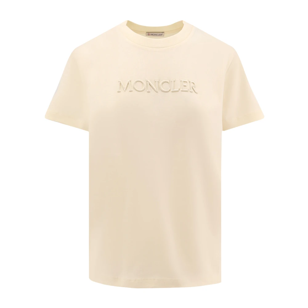 Moncler Biologisch Katoenen T-shirt met Geborduurd Logo Beige Dames