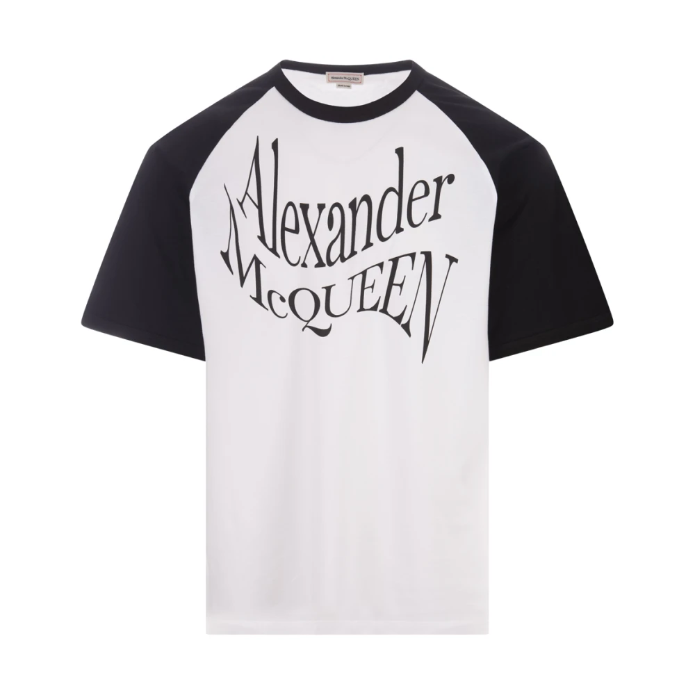 Alexander mcqueen Verwrongen Logo Crew Neck T-shirt White Heren