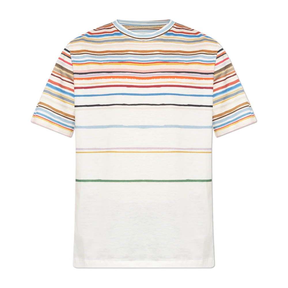 Paul Smith Mannelijk Beige Tops Heren, L, Katoen, Painted Signature Stripe T-Shirt