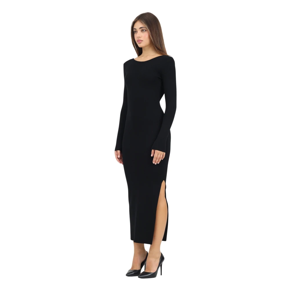 Akep Zwarte Midi Jurk met Lange Mouwen Black Dames