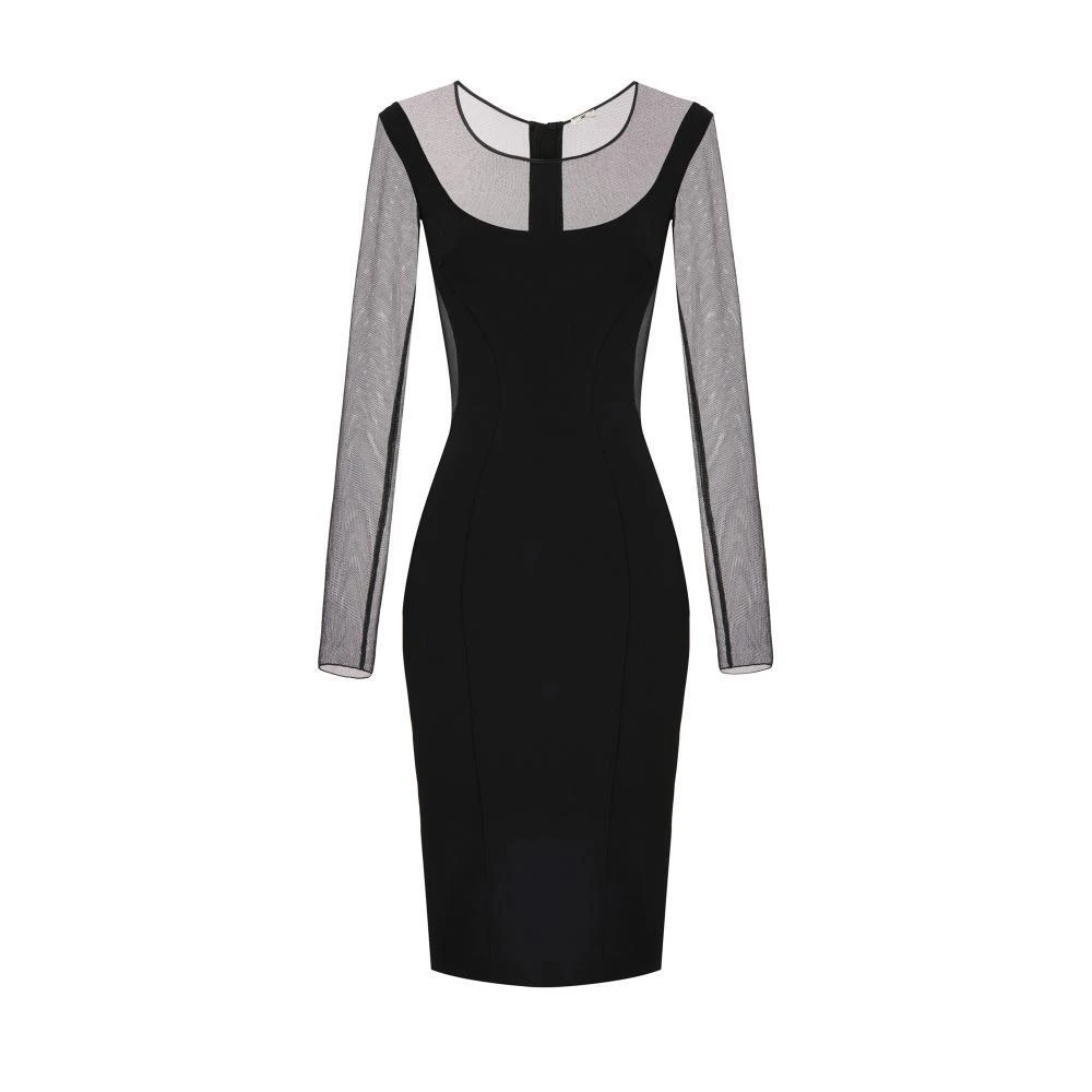 Elisabetta Franchi Black Party Dresses, Female, Xs, Lightweight Crêpe Dress With Tulle Cut-Outs