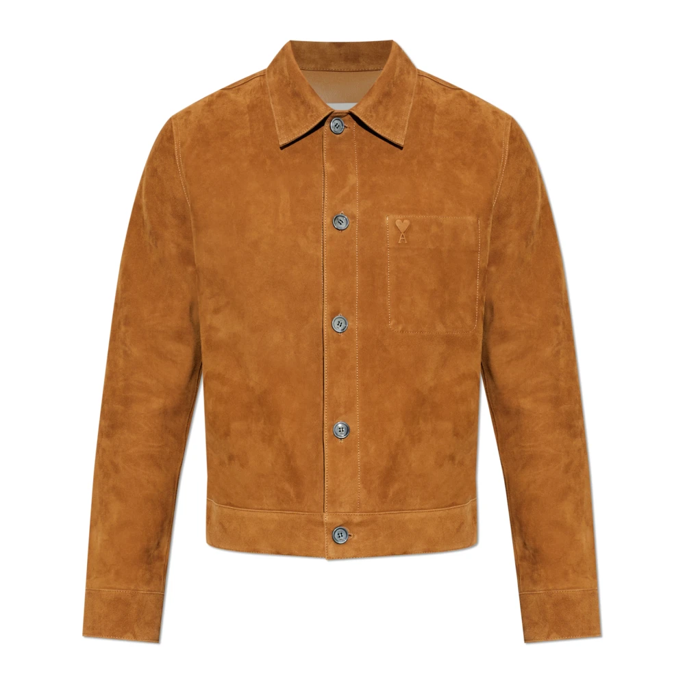 Ami Paris Herr Brun Jackor L, Läder, Läderjacka Med Knappar Och Ami De Coeur