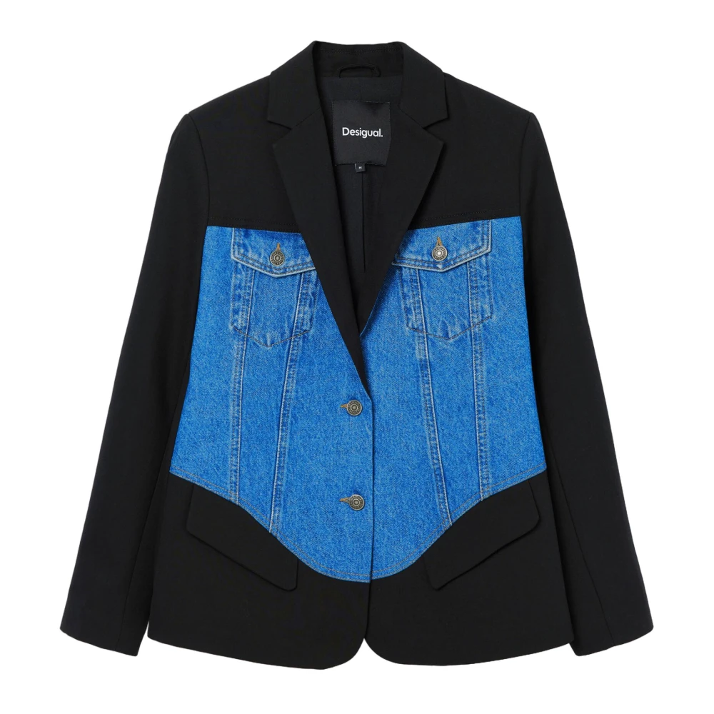 Desigual Blauwe Button-Front Blazer met Zakken Blue Dames