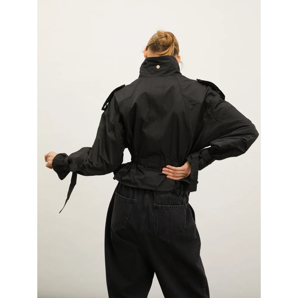 Motivi Korte windjack met taillekoord Black Dames