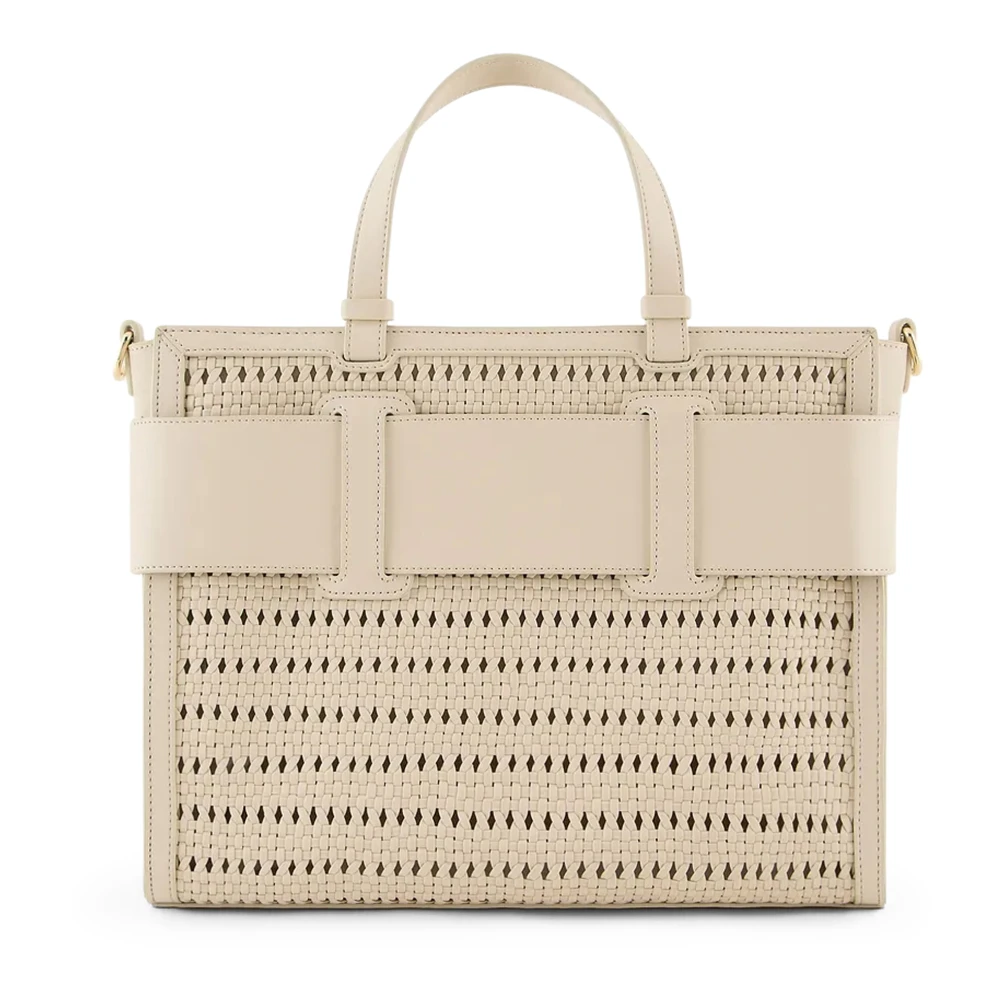 Armani Exchange Beige Stro Tote Tas met Logo Beige Dames