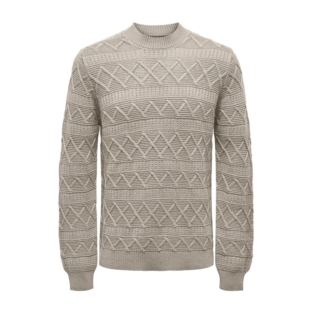 Only & Sons Gestructureerde Crew Neck Gebreide Trui Beige Heren