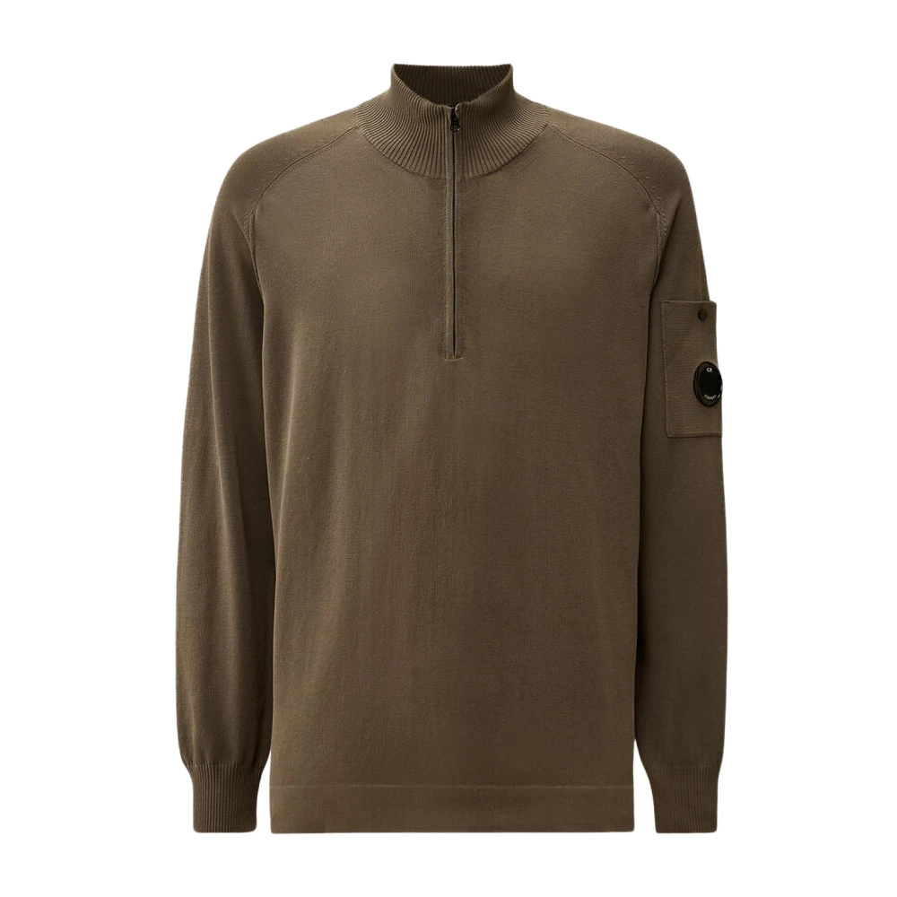 C.p. Company Men's Brown Turtlenecks, Xl, Cotton Crepe Half Zip Jumper
