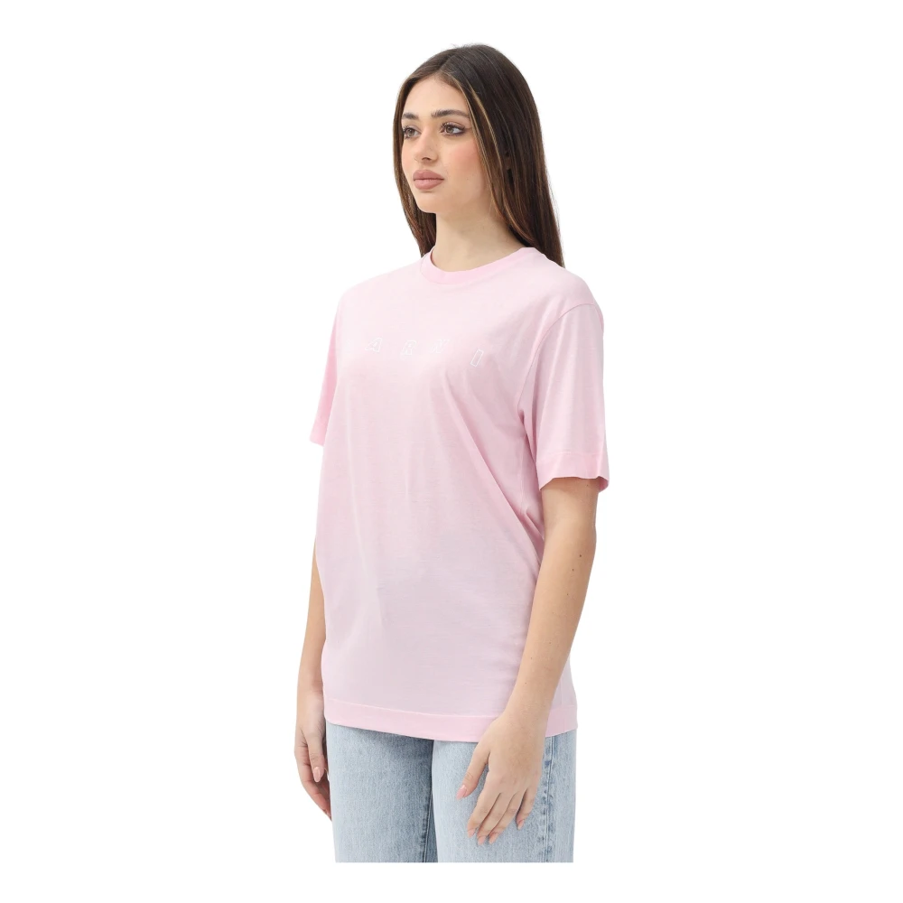 Marni Korte mouwen Jersey T-shirt met Logo Pink Dames