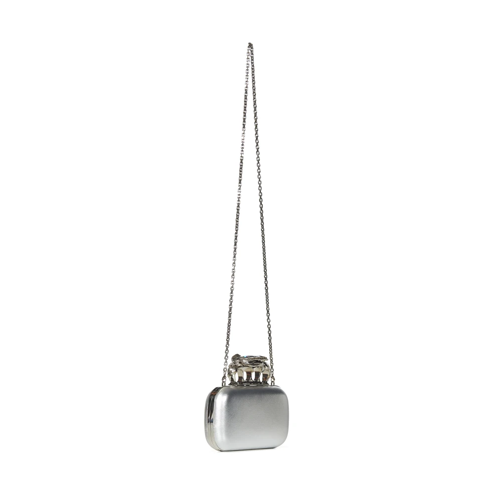 alexander mcqueen Zilver Metallic Leren Clutch Tas Gray Dames