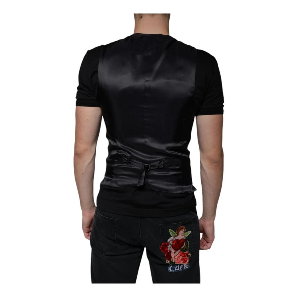 Dolce & Gabbana Zwart leren vest jurk formeel vest Black Heren