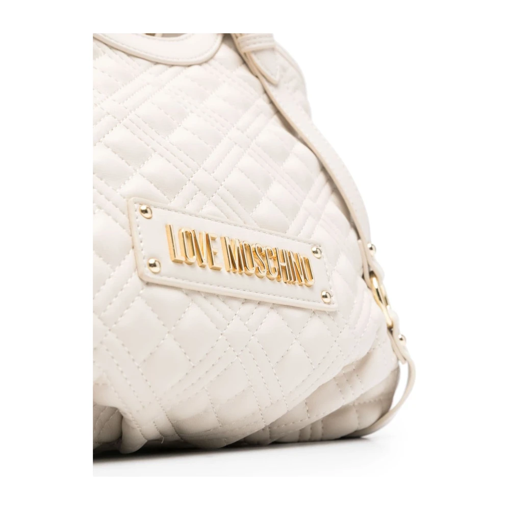 Love Moschino Gewatteerde ivoorkleurige schoudertas met gouden logo Beige Dames