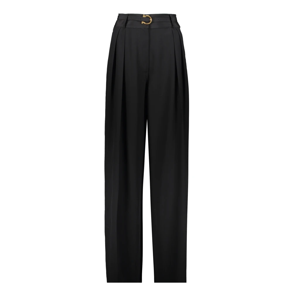 Salvatore Ferragamo Zijden Geplooide Broek Black Dames