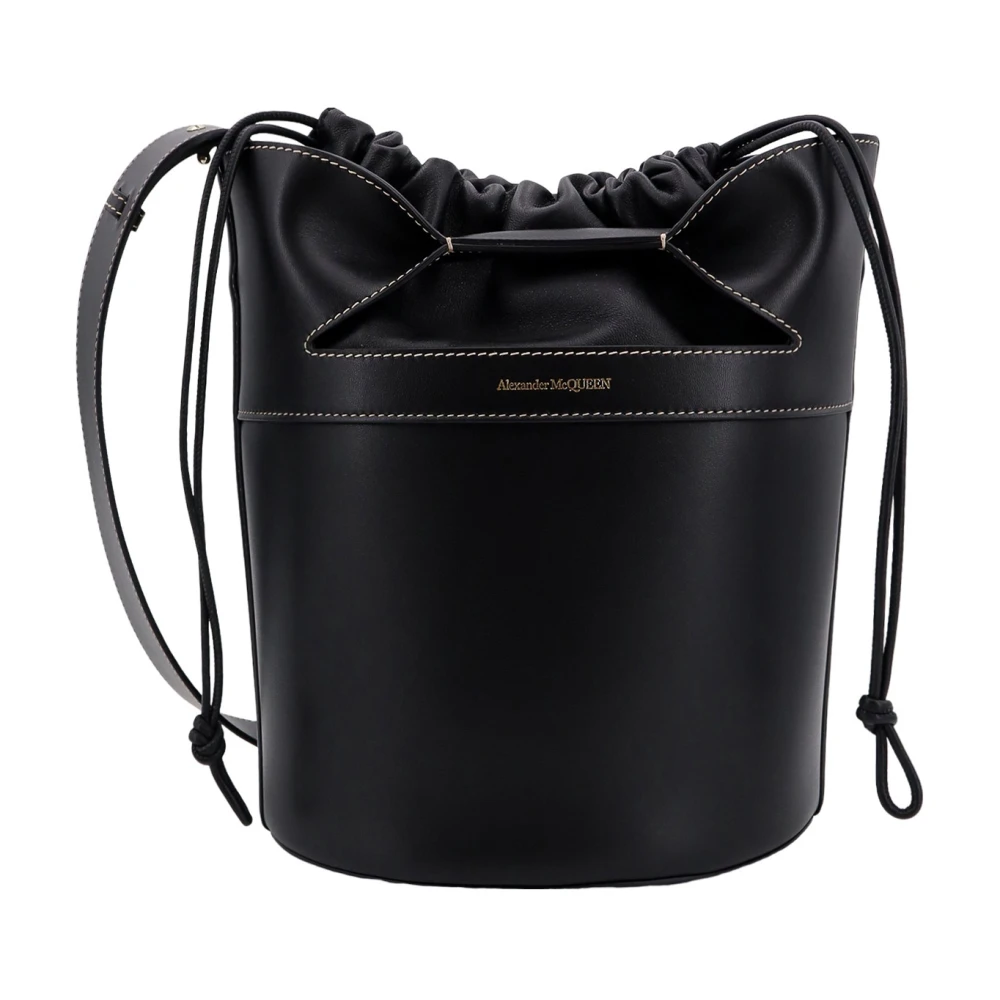 Alexander McQueen Svart Bucket Bag Ryggsäck med Läder Snörning Black, Dam