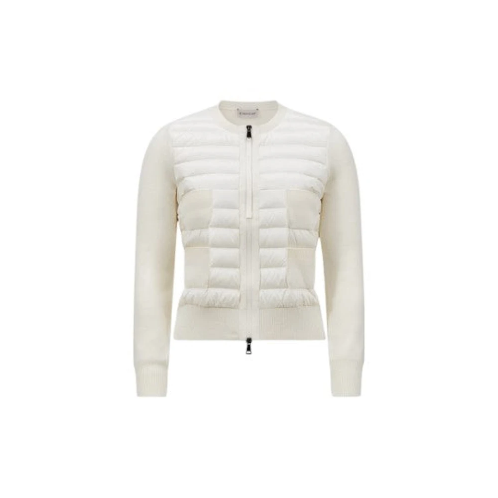 Moncler Ull Zip-Up Cardigan med Vaddering White, Dam