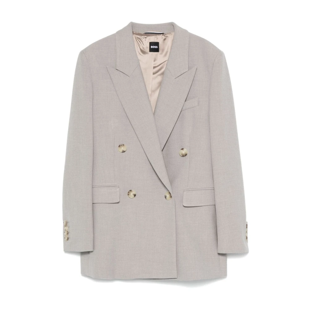 Boss Black Grijze double-breasted jas met peak revers Gray Dames