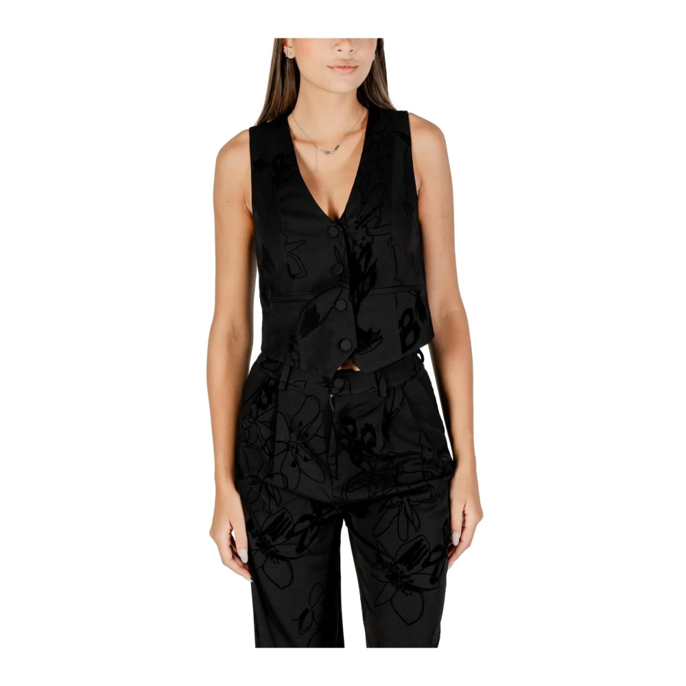 Desigual Vrouw Zwart Mouwloze Gilet Met Bloemenpatroon En V-Hals