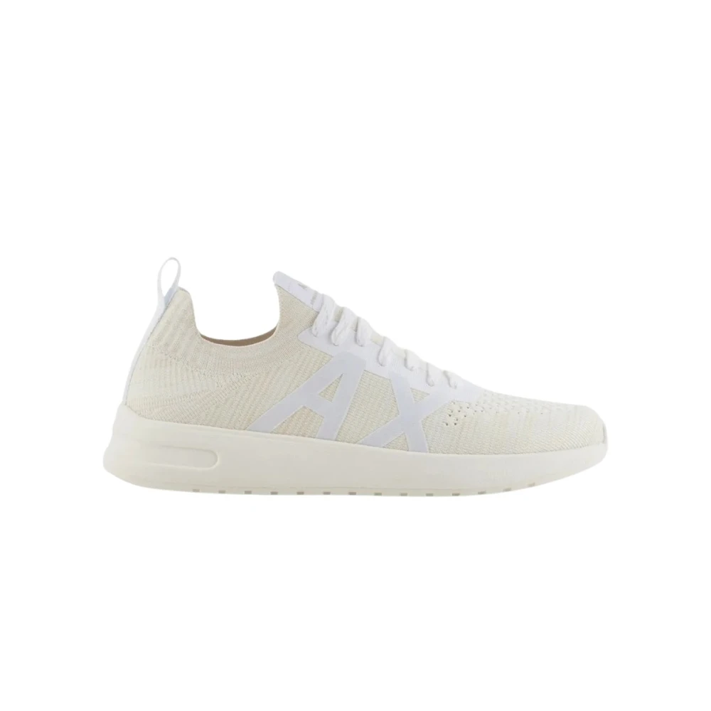 Armani Exchange White Sneakers, Male, 9 Uk, Fabric Trainers With Mesh Inserts