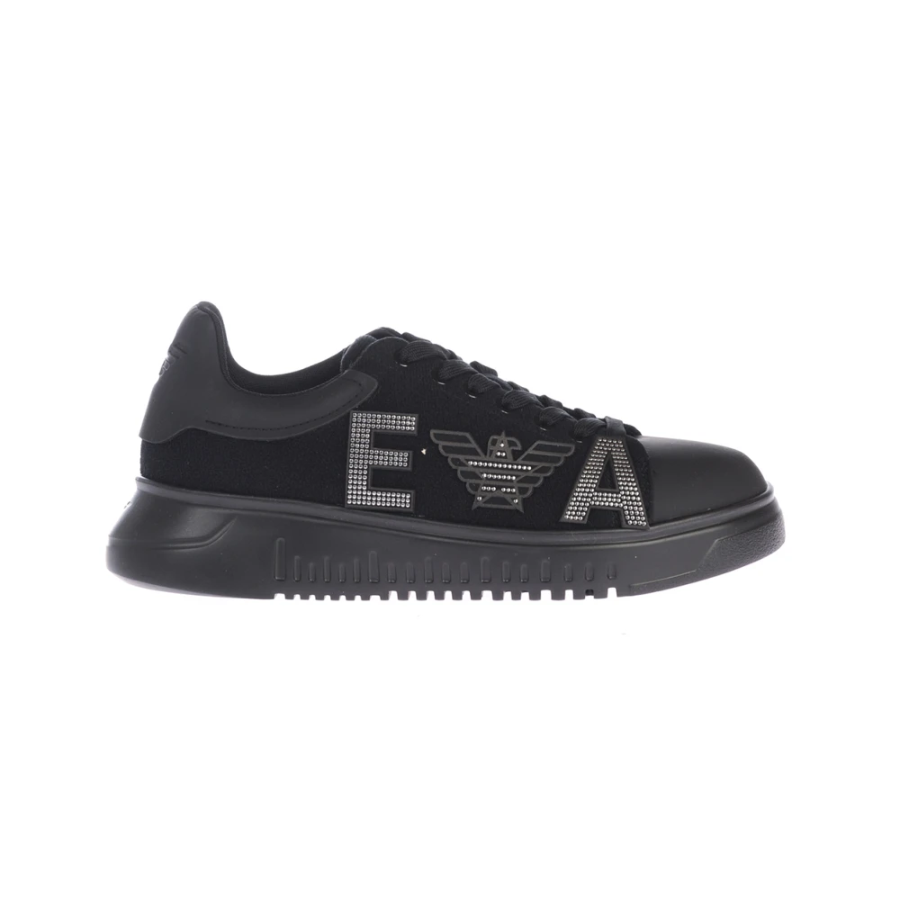 Emporio Armani Mannelijk Zwart Leren Sneakers Met Zijlogo
