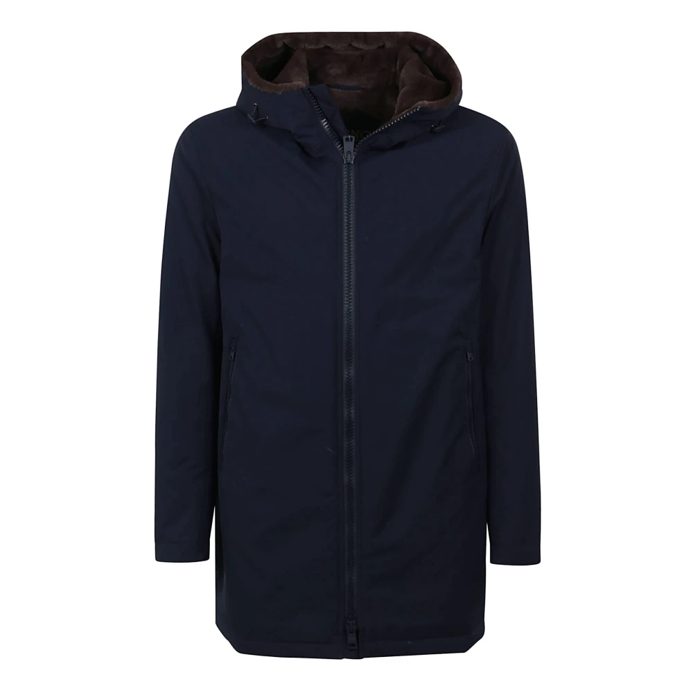 Herno Navy Blue Hooded Parka met Faux Fur Blue Heren