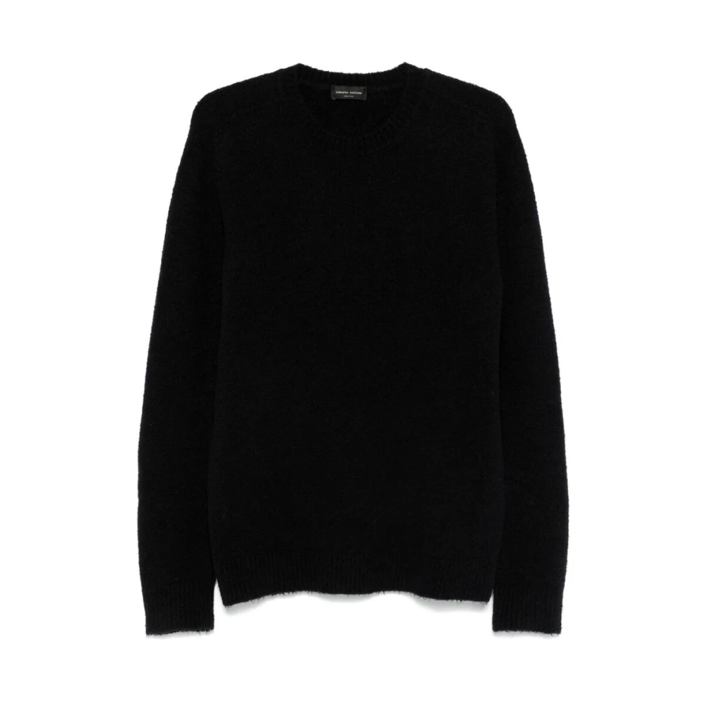 Roberto Collina Zwarte Ribgebreide Crew Neck Sweater Black Heren