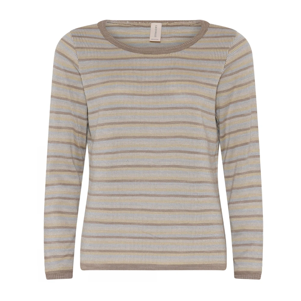 Skovhuus Gestreepte O-Neck Blouse Zandsteen Beige Dames