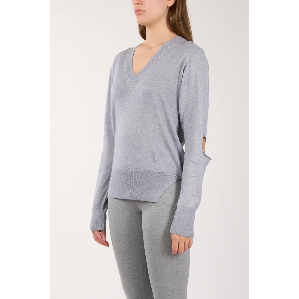 Akep V-hals wollen trui met cut-out details Gray Dames
