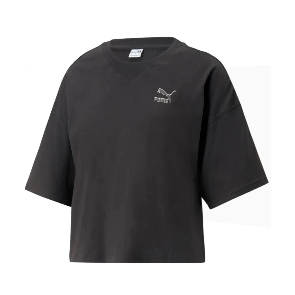 Puma Oversized Katoenen T-shirt met Metallic Logo Black Dames